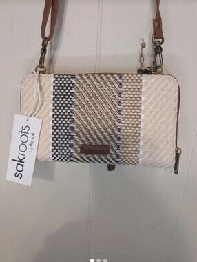 Woven Straw-Accent Brown Shoulder Bag